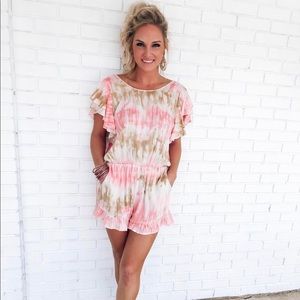 Pink and tan tye die romper